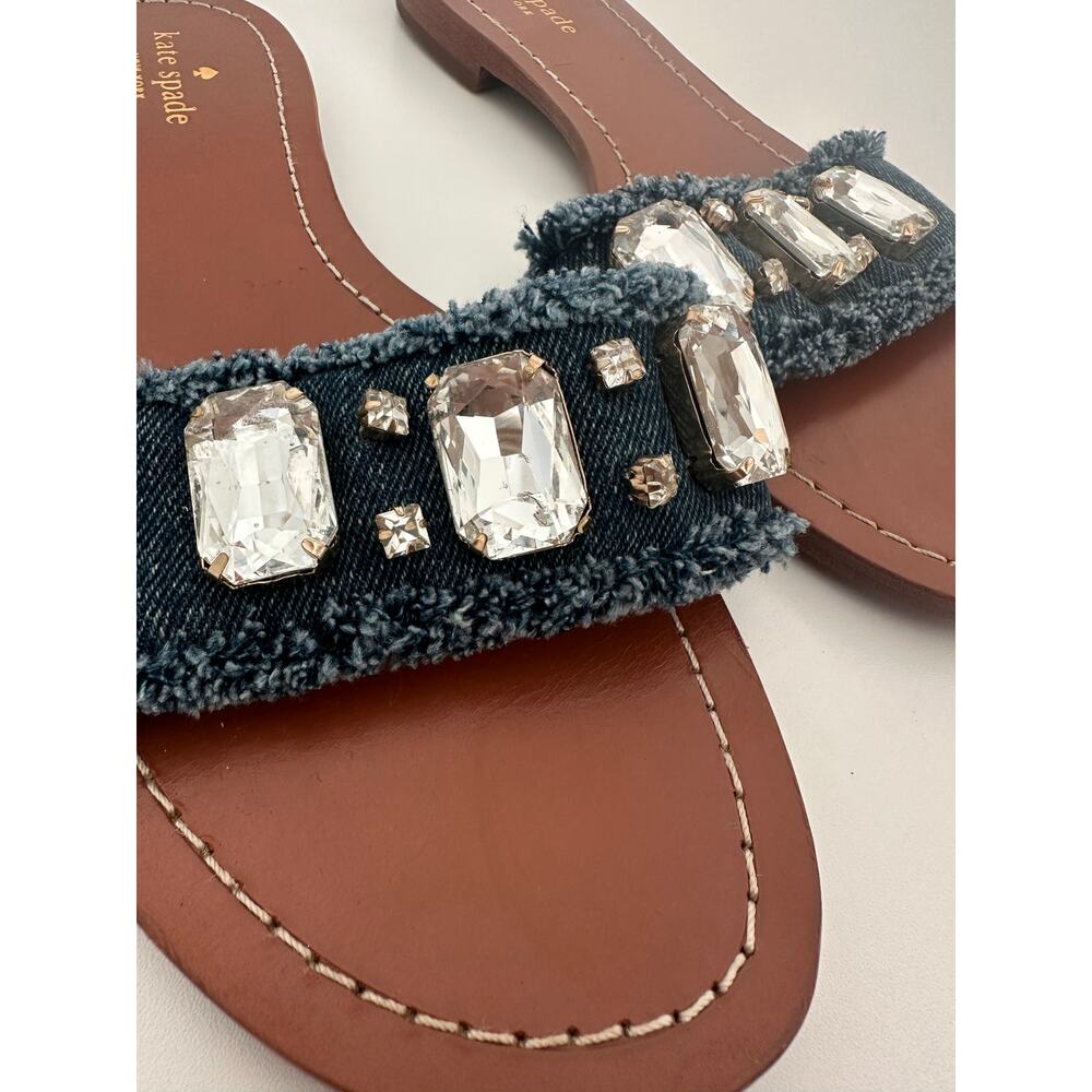 Kate Spade New York Chance Denim Crystal Embellished Slide Sandals - Size 10 - Picture 3 of 10